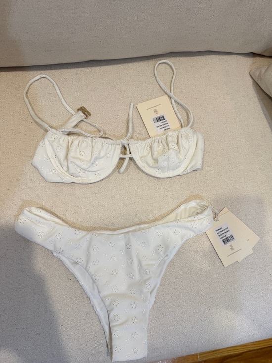 Faithfull the Brand Other - Faithfull the Brand Cream Eyelet Bandeau Bikini Set